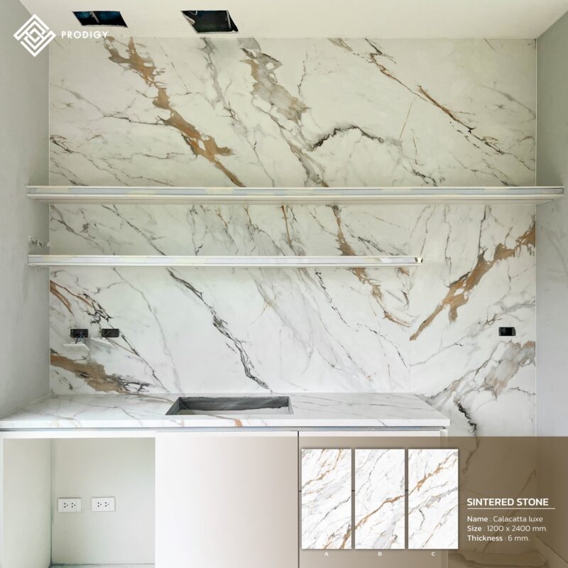 โครงการเศรษฐสิริ พรานนก ใช้หินอ่อนเทียม Sintered Stone ปูผนัง พื้น และ เคาน์เตอร์ครัว