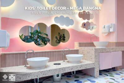 Kids’ Toilet Decor – Mega Bangna วัสดุ หิน Terrazzo ตกแต่งบริเวณอ่างล้างมือ